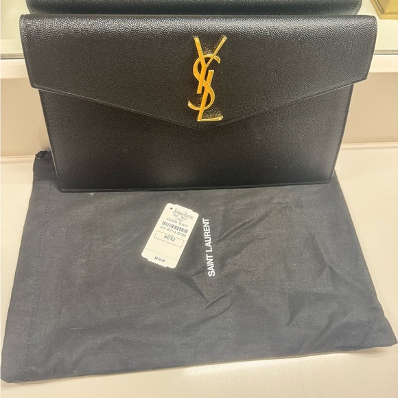 Yves Saint Laurent Black Clutch with Gold Logo - Picture 3 of 7